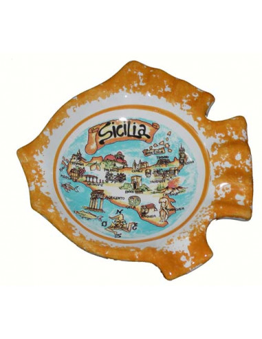 POSACENERE CERAMICA PESCE MAPPA LCOLORATA